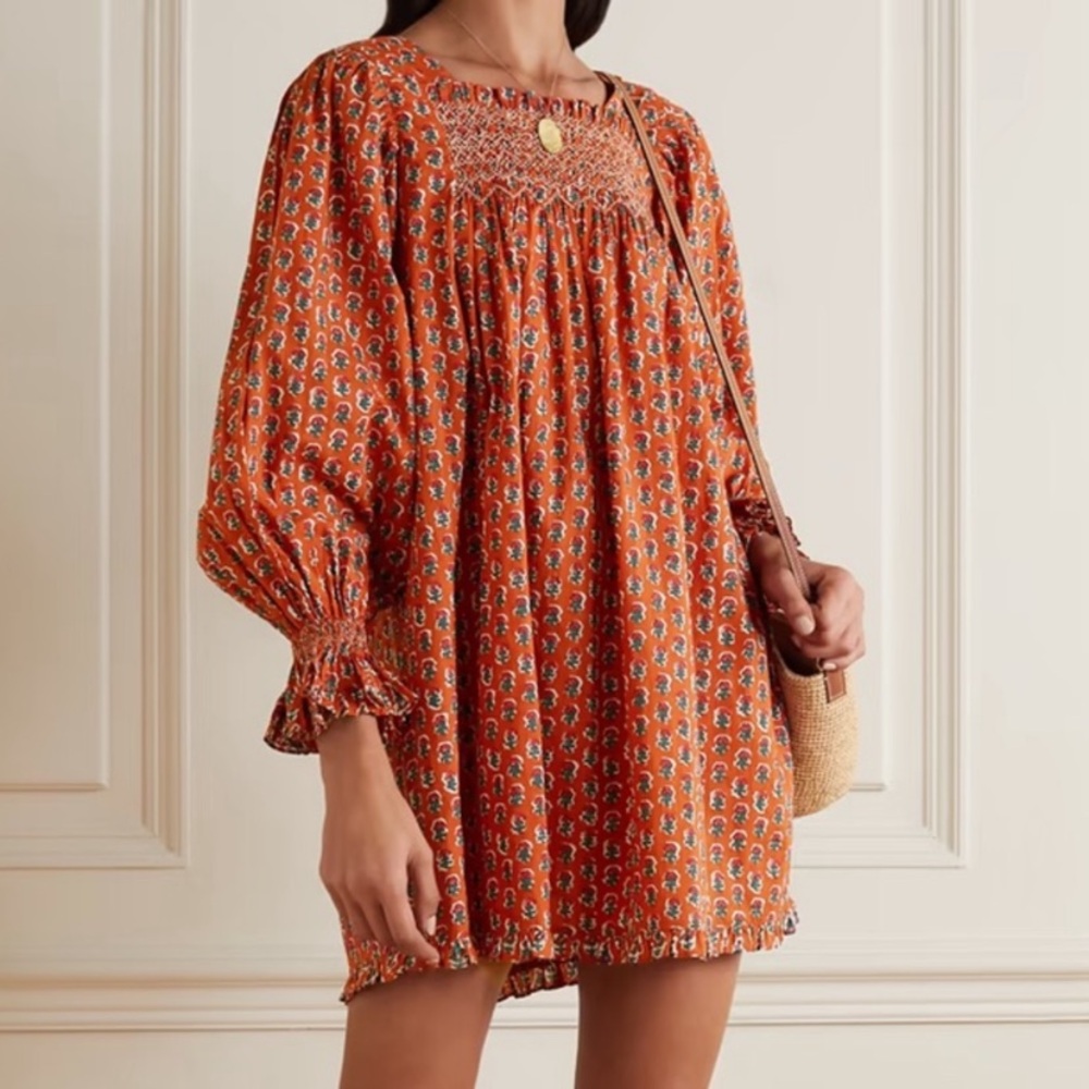 Doen Red Floral Smocked Dress